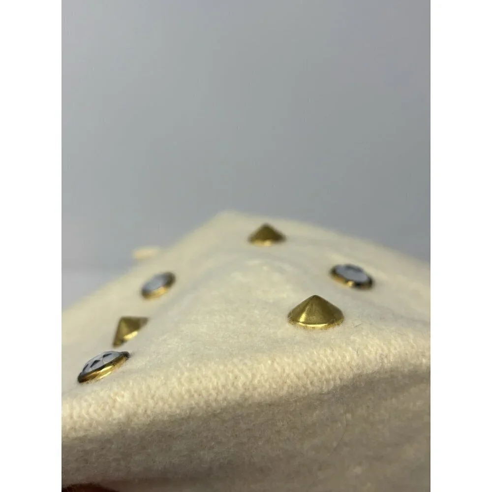 Vintage 70s 60s Cream‎ Ivory Wool Studded Jewel Beret Hat Women's Czechoslovakia
